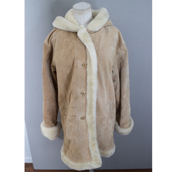 Wilsons Leather Jackets & Blazers - Wilsons Leather Suede Shearling Hooded Coat Small Women's Faur Fur Button Penny
